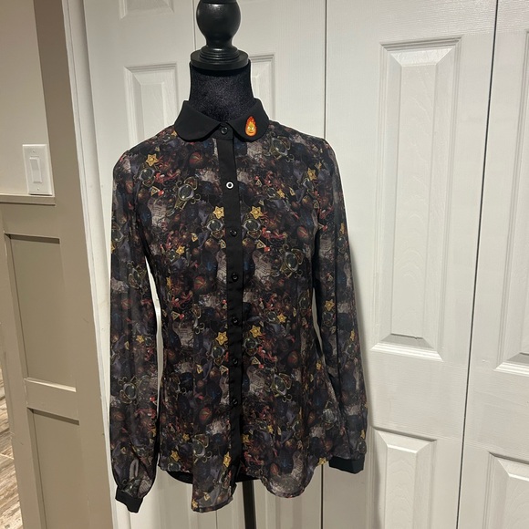 HER UNIVERSE Studio Ghibli Womens XS Shirt Sheer Howls Moving Castle Calcifer - Picture 5 of 7